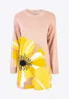 Valentino Intarsia Knit Long Cashmere Sweater In Powder
