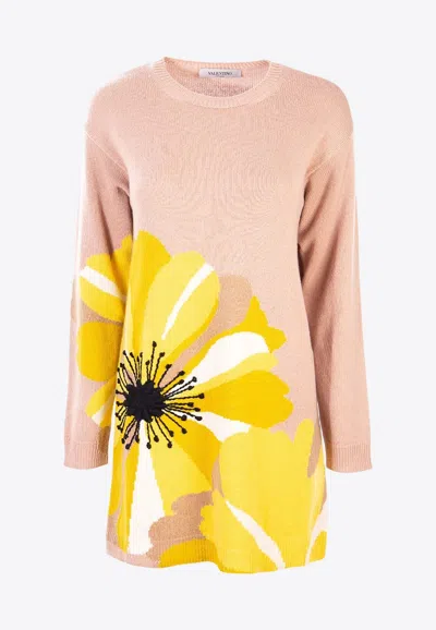 Valentino Intarsia Knit Long Cashmere Sweater In Pink