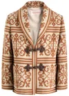 Valentino Shawl-collar Cotton And Linen-blend Jacquard Cardigan In Brown