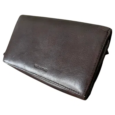 Pre-owned Valentino Italian Duo Fold Leather Wallet In Black