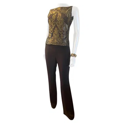 Pre-owned Valentino Italy Chocolate & Metallic Gold Blouse And Trouser Set Size 6-8 In Brown