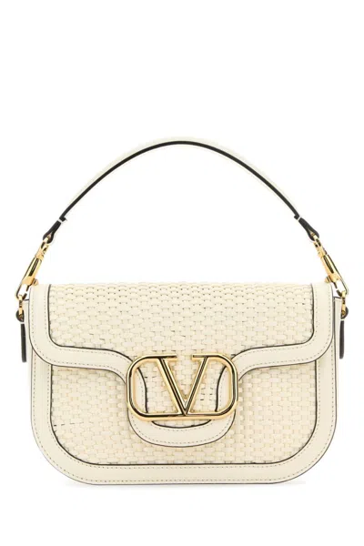 VALENTINO GARAVANI IVORY ALLTIME WOVEN LEATHER SHOULDER BAG
