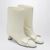 Valentino Leather Mid-calf Boots Featuring Bow Detail In White