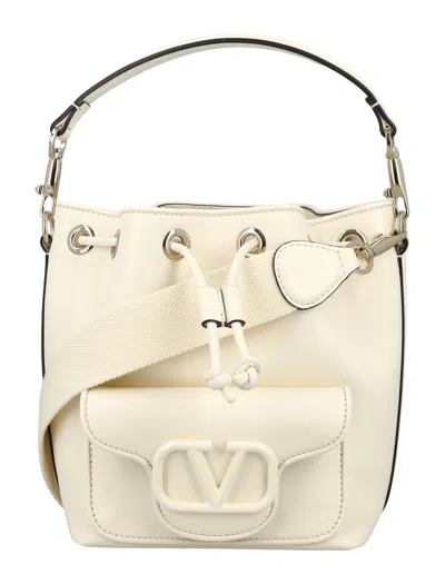 Valentino Garavani Ivory Calfskin Bucket Handbag For Women In White