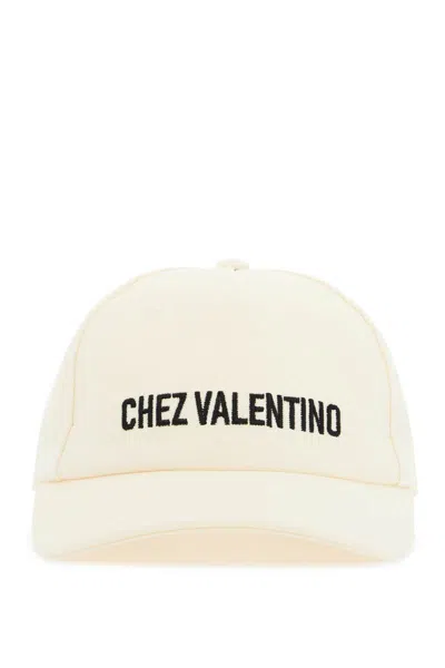 Valentino Garavani Ivory Cotton Baseball Cap With Adjustable Embroidered Logo In Beige