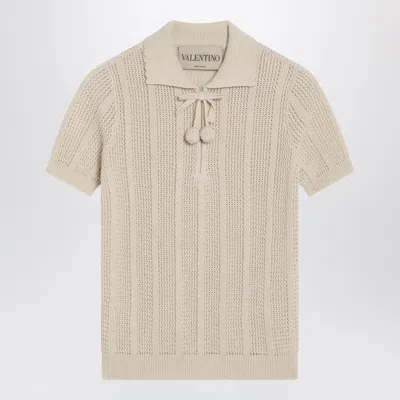 Valentino Ivory Cotton Knit Polo Shirt In Neutral