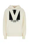 Valentino Ivory Cotton Hoodie With Large Logo In Avorio