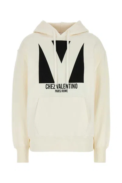 Valentino Ivory Cotton Hoodie With Large Logo In White