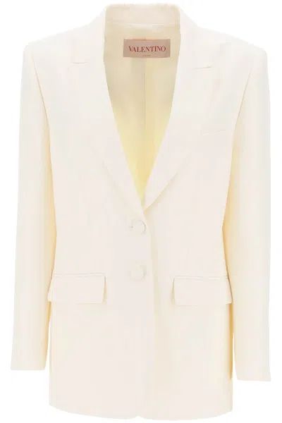 Valentino Ivory Crepe Couture Jacket With All-over Jacquard Toile Iconographe Motif In Cream