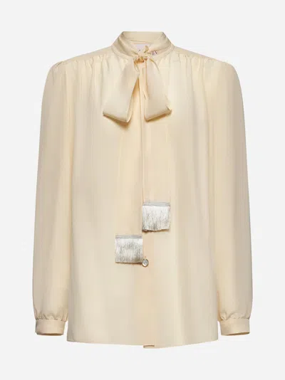Valentino Bow Detail Sheer Fabric Long Sleeves In Pink