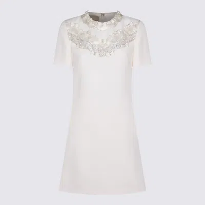 Valentino Womens Avorio Embellished Bow Short-sleeve Wool-silk Mini Dress In Gray