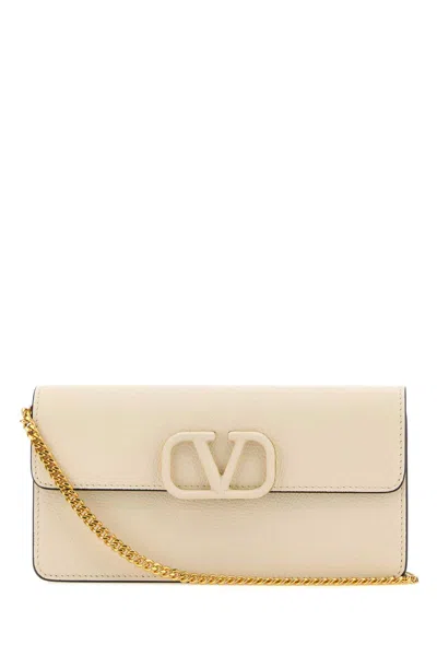 Valentino Garavani Ivory Leather Clutch In Red