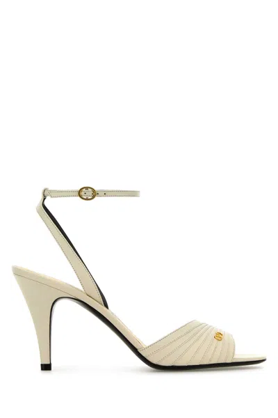 Valentino Garavani Ivory Goat Leather Stiletto Sandal With Striped Strap In White