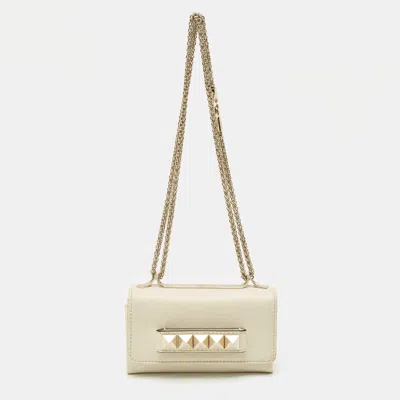 Pre-owned Valentino Garavani Ivory Leather Mini Va Va Voom Chain Clutch