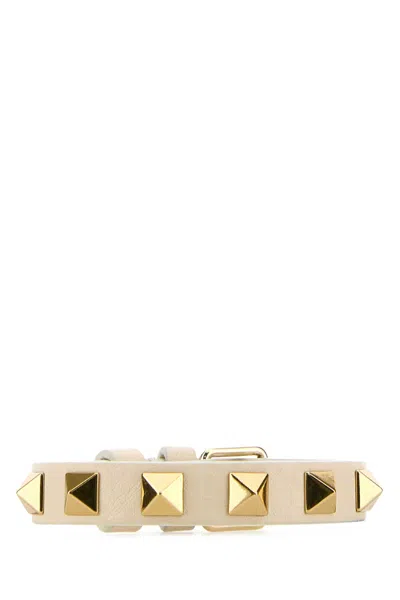 Valentino Garavani Ivory Leather Rockstud Bracelet In Lightivory