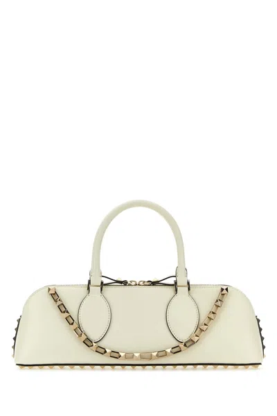 VALENTINO GARAVANI IVORY LEATHER ROCKSTUD EAST-WEST HANDBAG