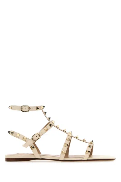 Valentino Garavani Ivory Leather Rockstud Sandals In Lightivory