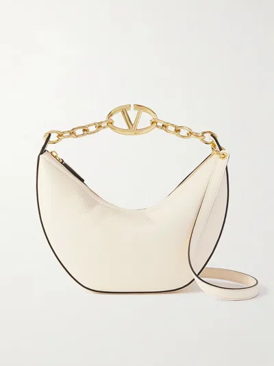 VALENTINO GARAVANI IVORY LEATHER SMALL HOBO VLOGO SHOULDER BAG