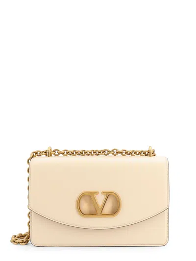 Valentino Garavani Ivory Leather Vain Shoulder Bag In White