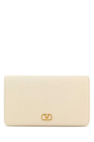 Valentino Garavani Ivory Leather Vlogo Signature Clutch In White