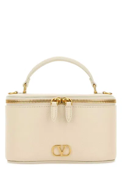 Valentino Garavani Ivory Leather Vlogo Signature Handbag In Neutral
