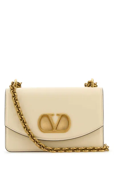 Valentino Garavani Ivory Leather Vlogo Signature Shoulder Bag In White