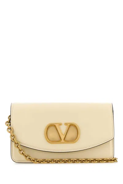 Valentino Garavani Ivory Leather Vlogo Signature Shoulder Bag In Neutral