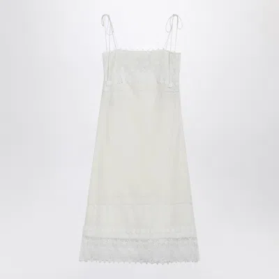 Valentino Ivory Linen Midi Dress With Sangallo Embroidery In White
