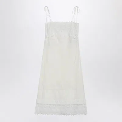 Valentino Ivory Linen Midi Dress With Sangallo Embroidery In White