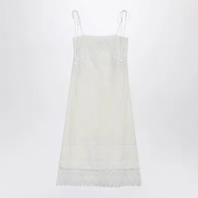 Valentino Ivory Linen Midi Dress With Sangallo Embroidery In White