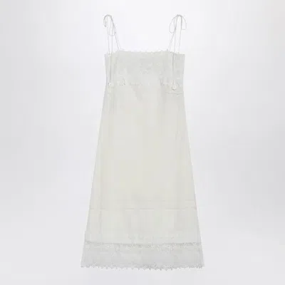 Valentino Ivory Linen Midi Dress With Sangallo Embroidery In White