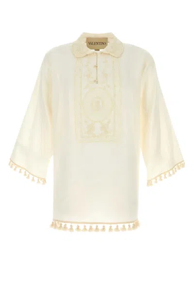 VALENTINO IVORY LINEN POLO SHIRT
