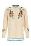 Valentino Linen Shirt With Embroidered Design And Mandarin Collar