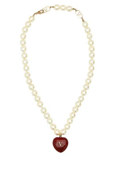 Valentino Garavani Ivory Pearls Coeur Royal Necklace