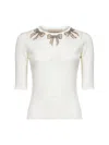 Valentino Ivory Pointelle Knit Embroidered Bows Top In White