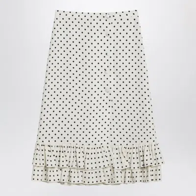 Valentino Ivory Polka-dot Skirt With Ruffles In Black