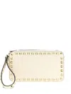 Valentino Rockstud Rectangular Clutch Bag With Wrist Strap In Neutral
