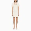 VALENTINO VALENTINO IVORY SHORT DRESS IN WOOL AND SILK WITH EMBROIDERY