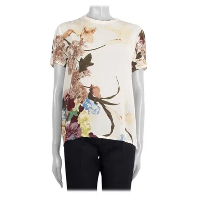 Pre-owned Valentino Ivory Silk 2016 Kimono 1997 Floral Short Sleeve Blouse Shirt S In White