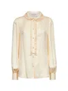 Valentino Ivory Silk Jacquard Toute La V Shirt In Neutral