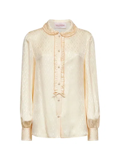 Valentino Ivory Silk Jacquard Toute La V Shirt
