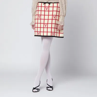 Valentino Ivory Skirt With Check Vlogo Pattern In Multi