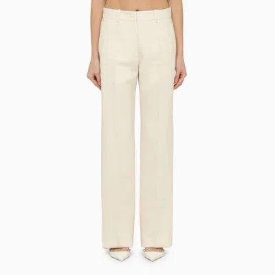 VALENTINO VALENTINO IVORY STRAIGHT TROUSERS IN WOOL AND SILK