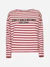 Valentino Womens Avorio Rosso Striped Brand-print Cotton-jersey T-shirt