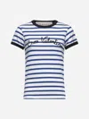 Valentino Womens Striped Embroidered Cotton-jersey T-shirt Avorio Blu
