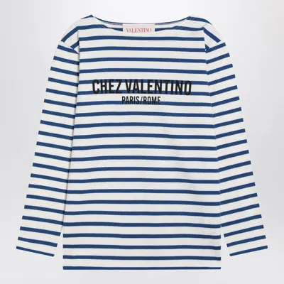 VALENTINO IVORY T-SHIRT WITH BLUE STRIPES CHEZ VALENTINO