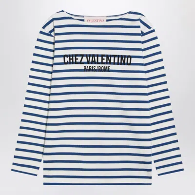 VALENTINO IVORY T-SHIRT WITH BLUE STRIPES CHEZ VALENTINO
