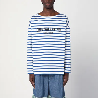 VALENTINO VALENTINO IVORY T-SHIRT WITH BLUE STRIPES CHEZ VALENTINO