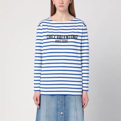VALENTINO IVORY T-SHIRT WITH BLUE STRIPES CHEZ VALENTINO