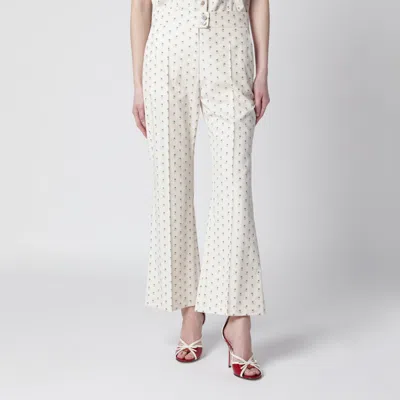 Valentino Ivory Trousers With Floral Pattern In White